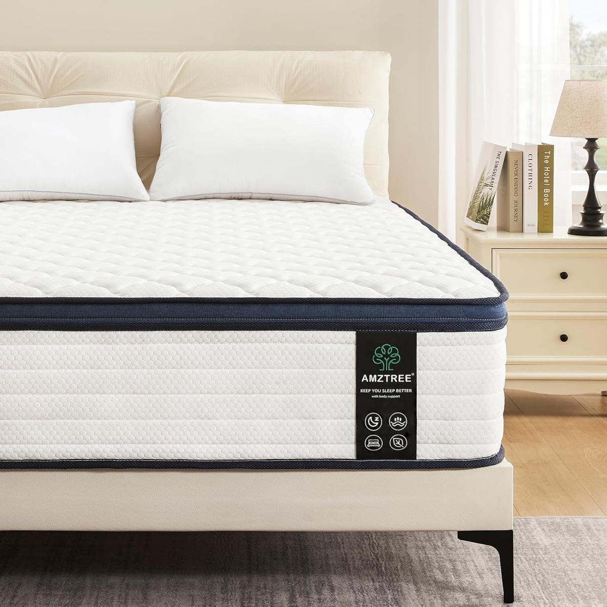 Amztree Queen Mattress, 12 Inch Hybrid Mattress in a Box, Cooling Gel Memory Foam and Individual Pocketed Springs for Motion Isolation & Pressure Relief, Medium Firm, Fiberglass-Free, CertiPUR-US